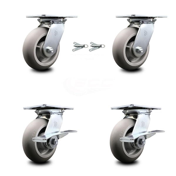 6 Inch Thermoplastic Rubber Swivel Caster Swivel Locks 2 Brakes SCC, 2PK